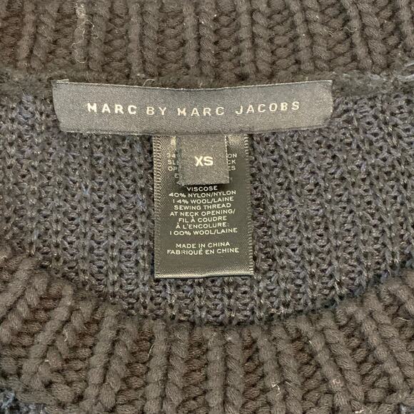 Marc Jacobs Edgemont Raglan Chunky Knit Sweater Color Black Pullover Black Blue - Picture 5 of 8